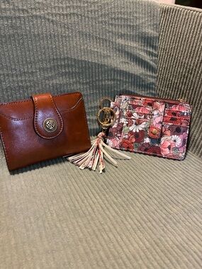Amazon Brown Leather Wallet & Floral Cardholder with Tassel Keyring